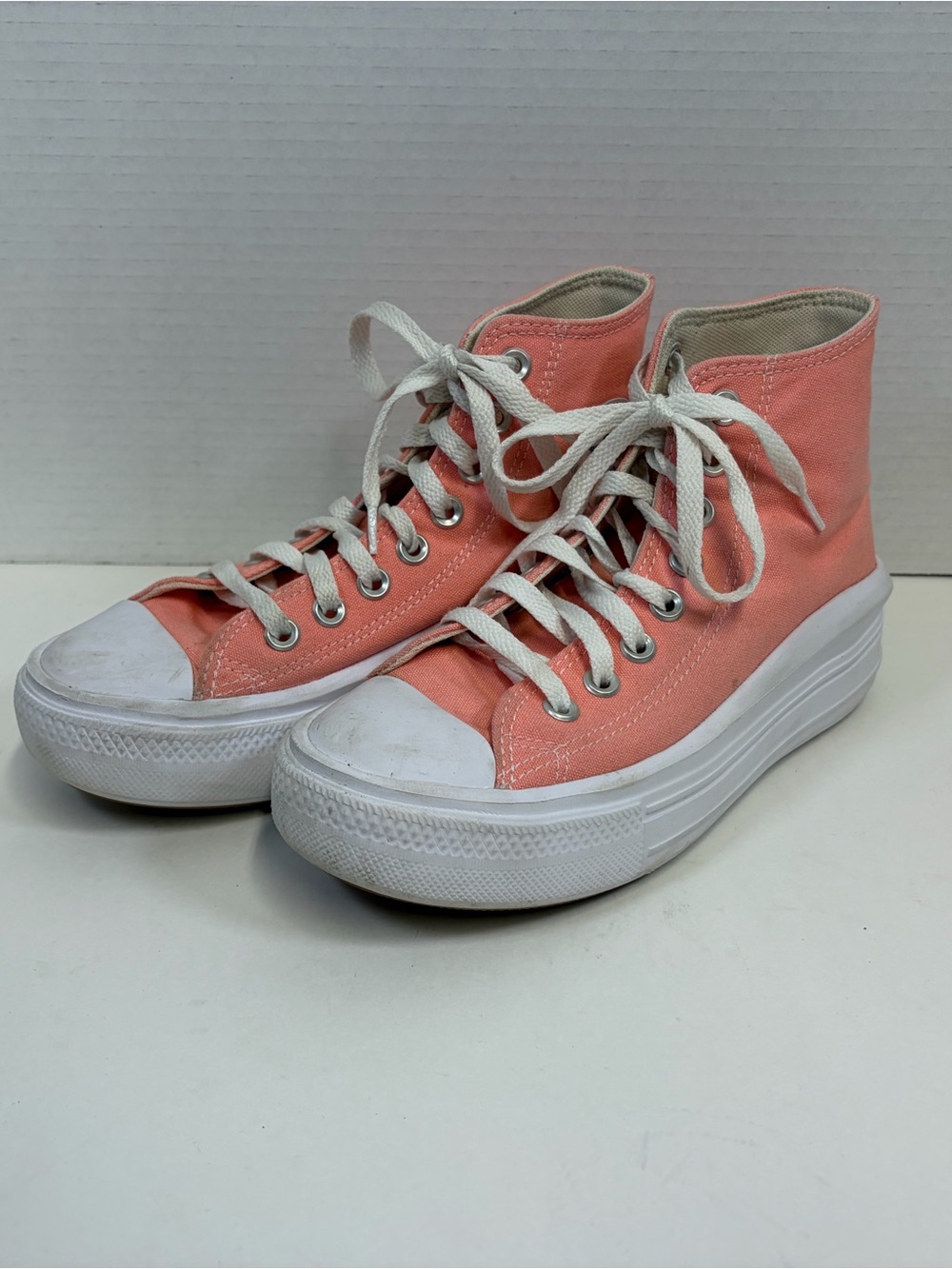 Converse High Top Platform Canvas Sneakers in Coral